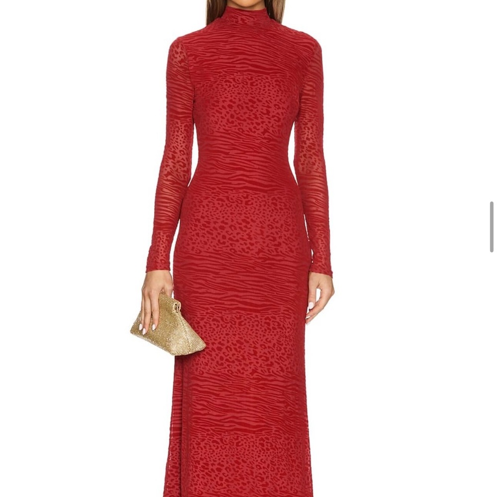 Red Long Sleeve Mock Neck Bodycon Dress